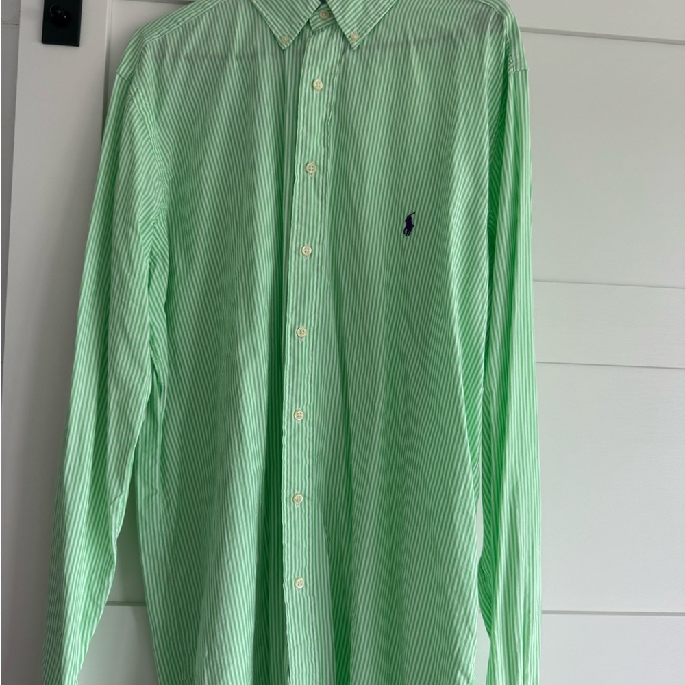Ralph Lauren Men's Light Green Striped Dress Shirt
